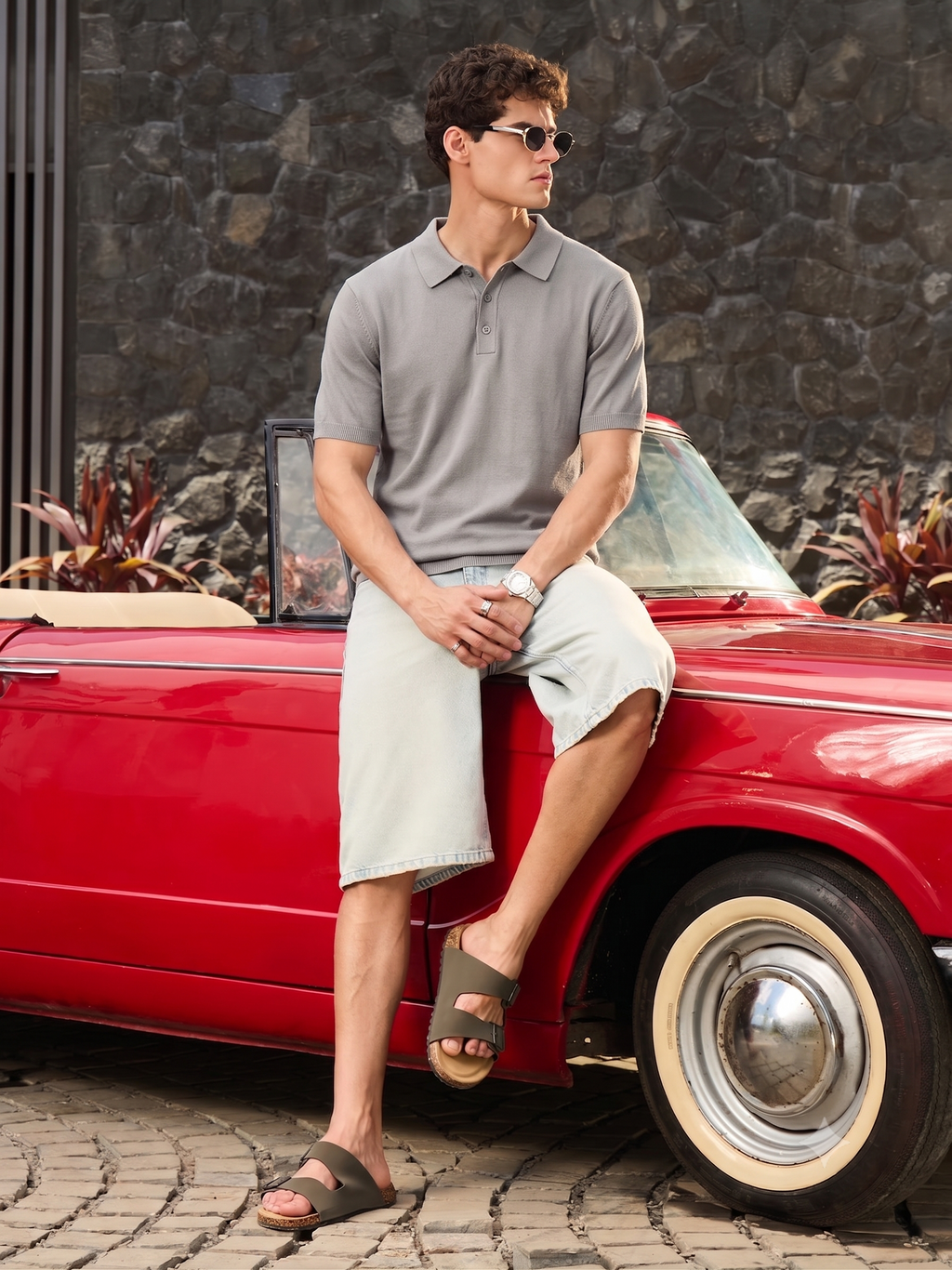 Premium Light Grey Knit Polo T-Shirt for Men