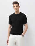 Onyx Black Cable-Knit T-Shirt