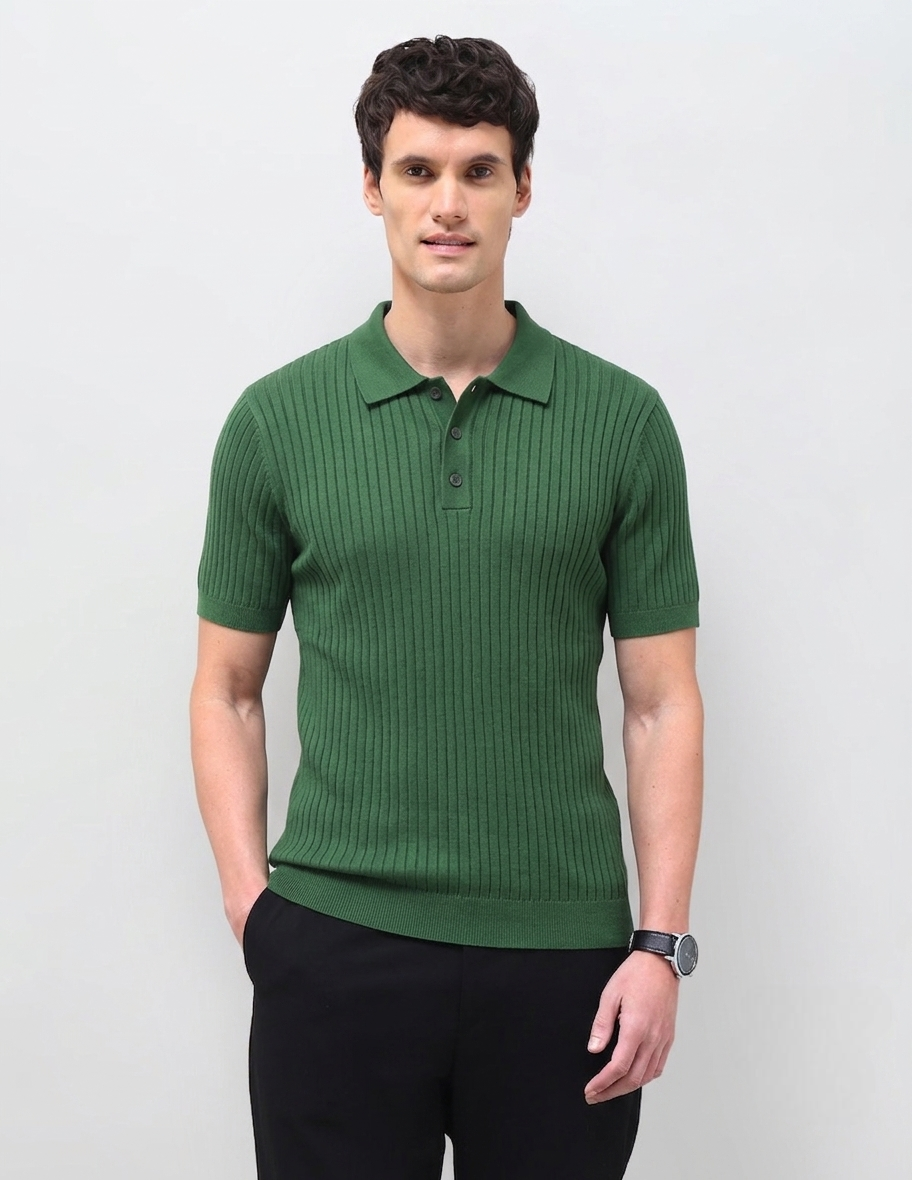 Emerald Green Ribbed Knit Polo