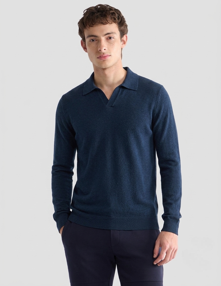 Navy Blue Johnny Collar T-Shirt
