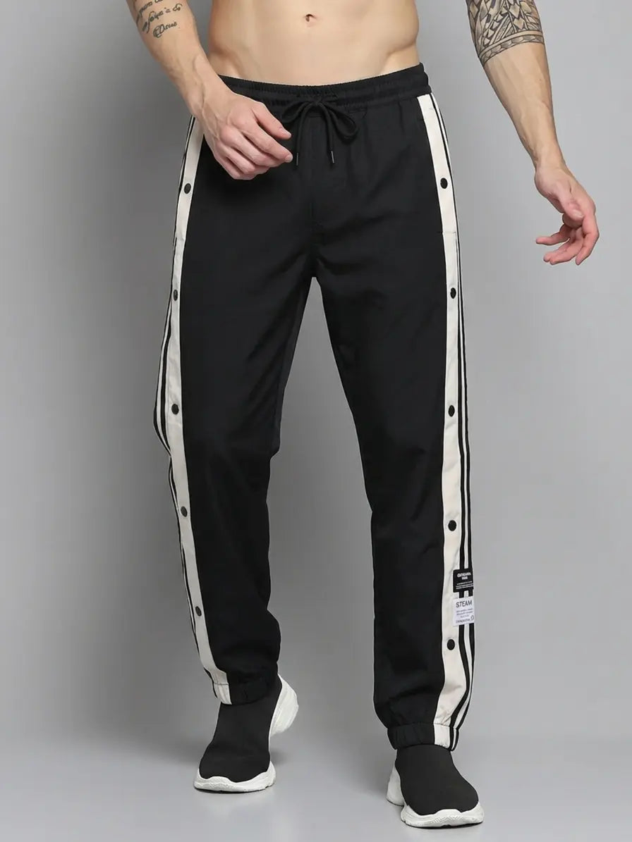 Men's Black Side Snap Track Pant