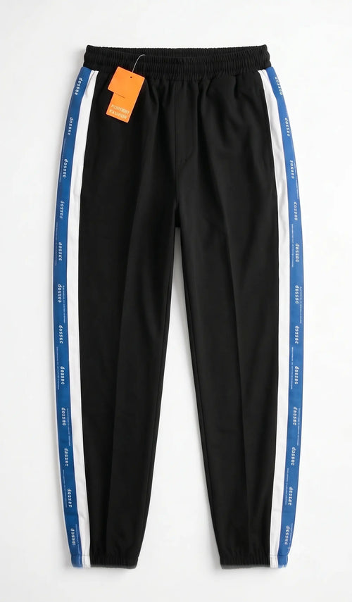 Men's Black Side Stripe Regular Fit Track Pants