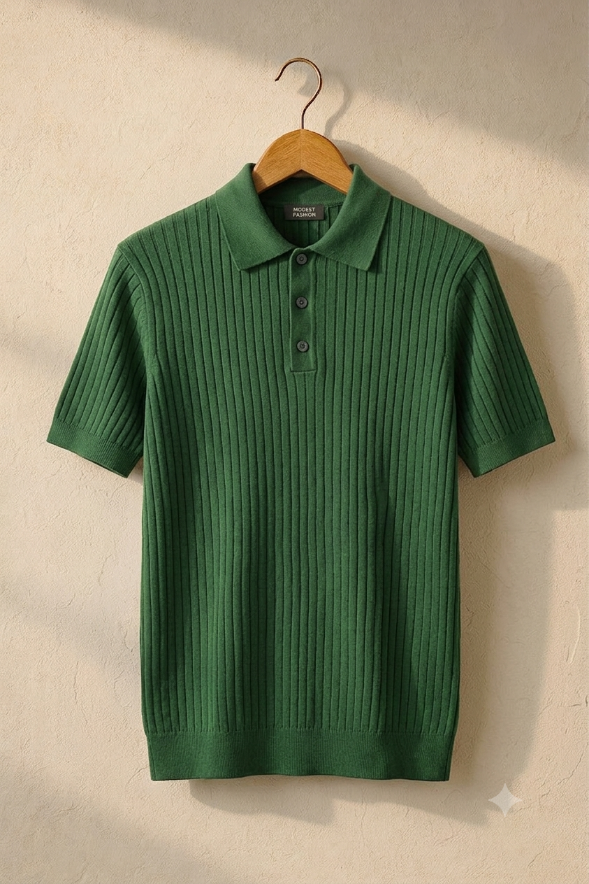 Emerald Green Ribbed Knit Polo