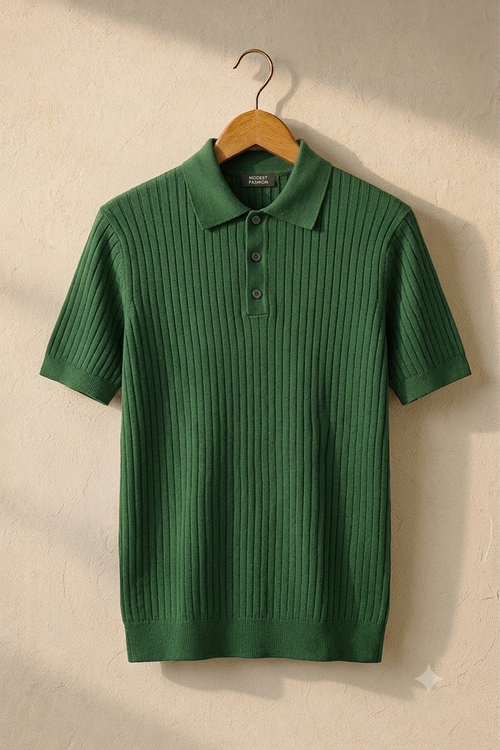Emerald Green Ribbed Knit Polo