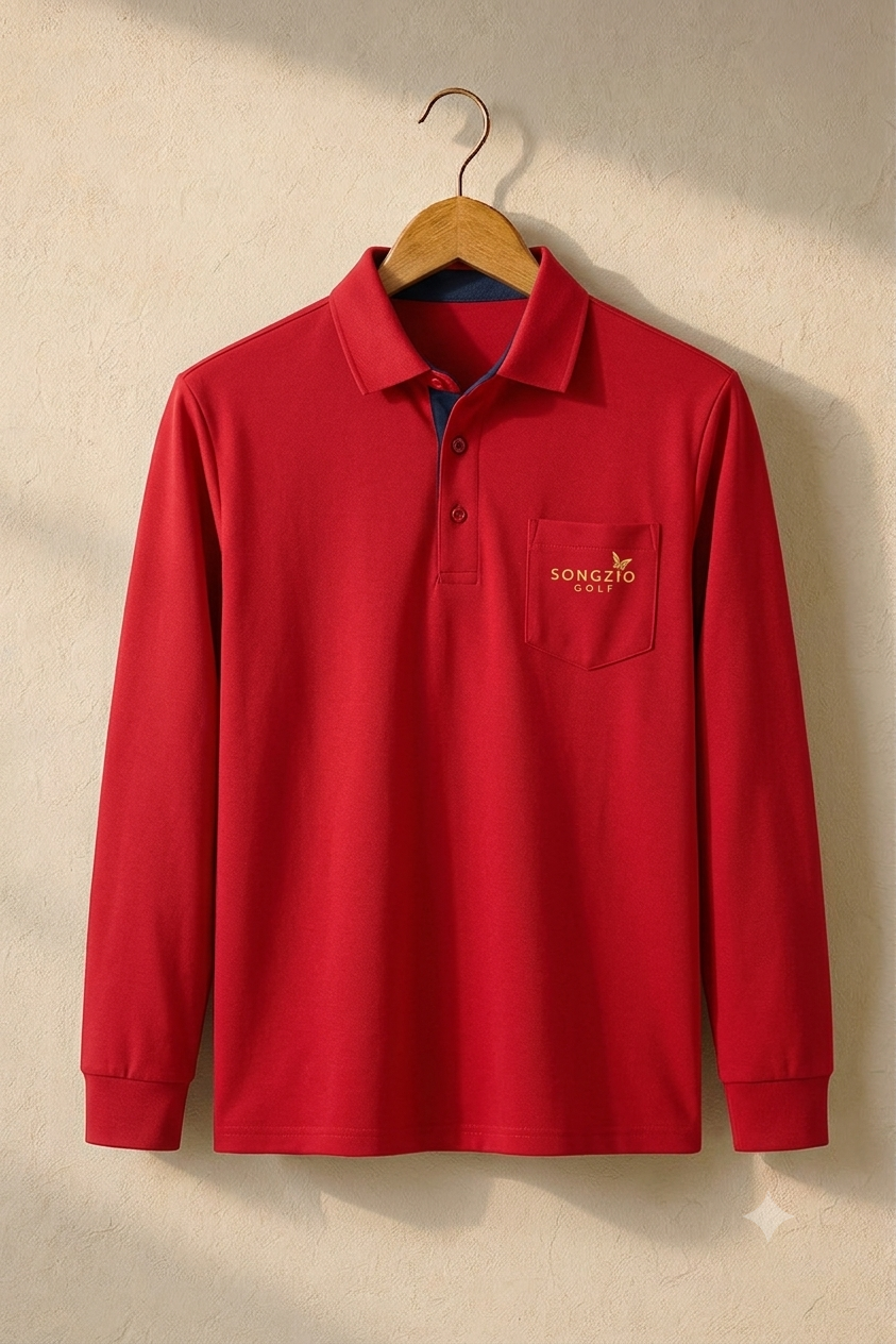 Crimson Red Long-Sleeve Golf Polo