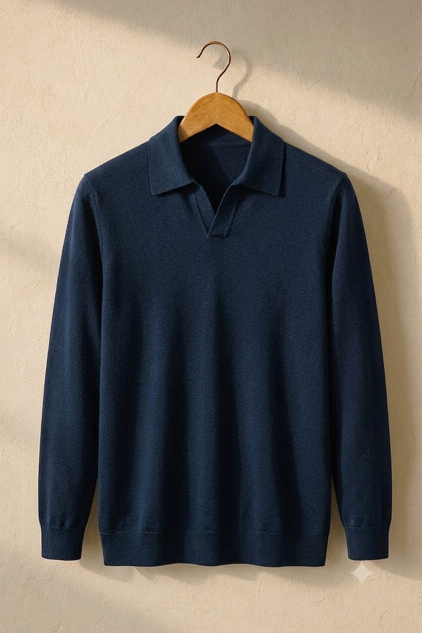 Navy Blue Johnny Collar T-Shirt