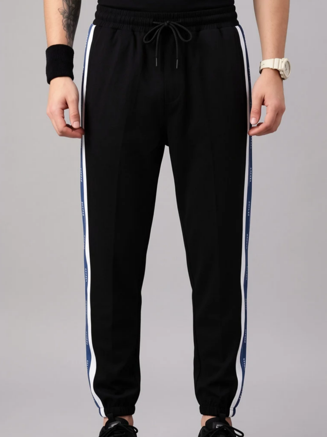Men's Black Side Stripe Regular Fit Track Pants