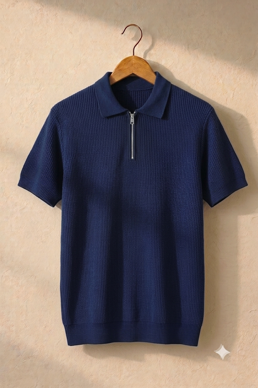Men's Premium Quarter Zip Knit Polo T-Shirt