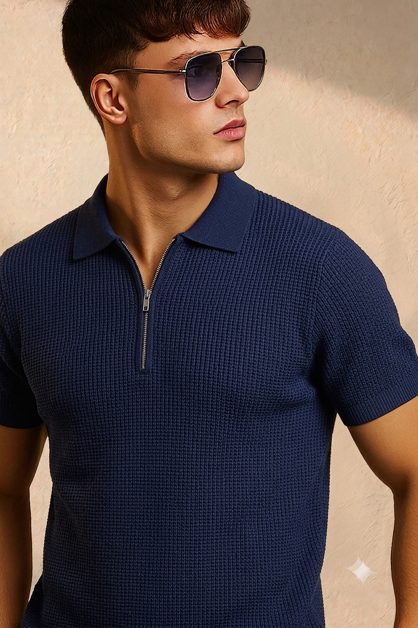 Men's Premium Quarter Zip Knit Polo T-Shirt