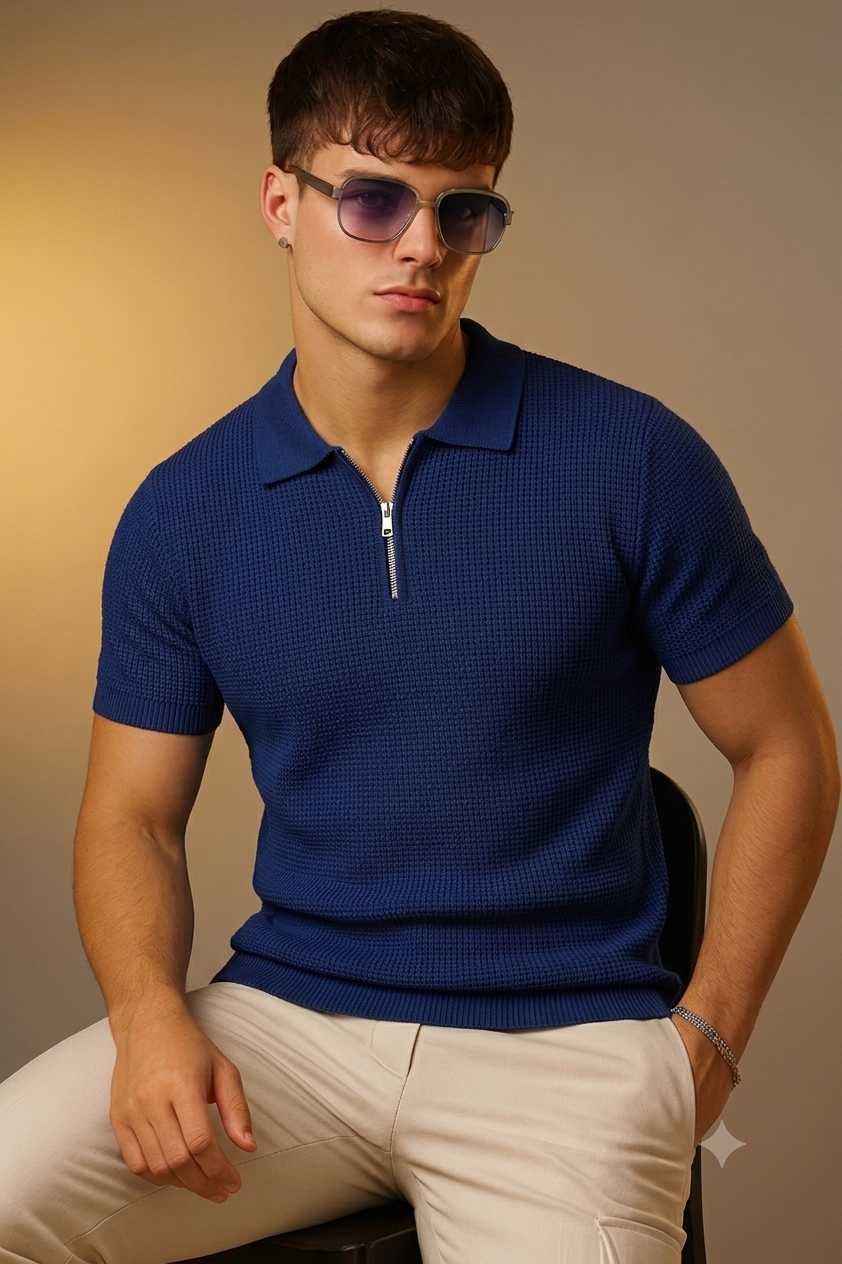 Men's Premium Quarter Zip Knit Polo T-Shirt